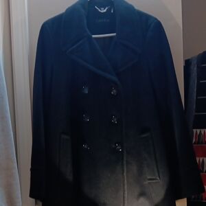 Calvin Klein Wool Cashmere Blend Womens Classic Black Pea Coat